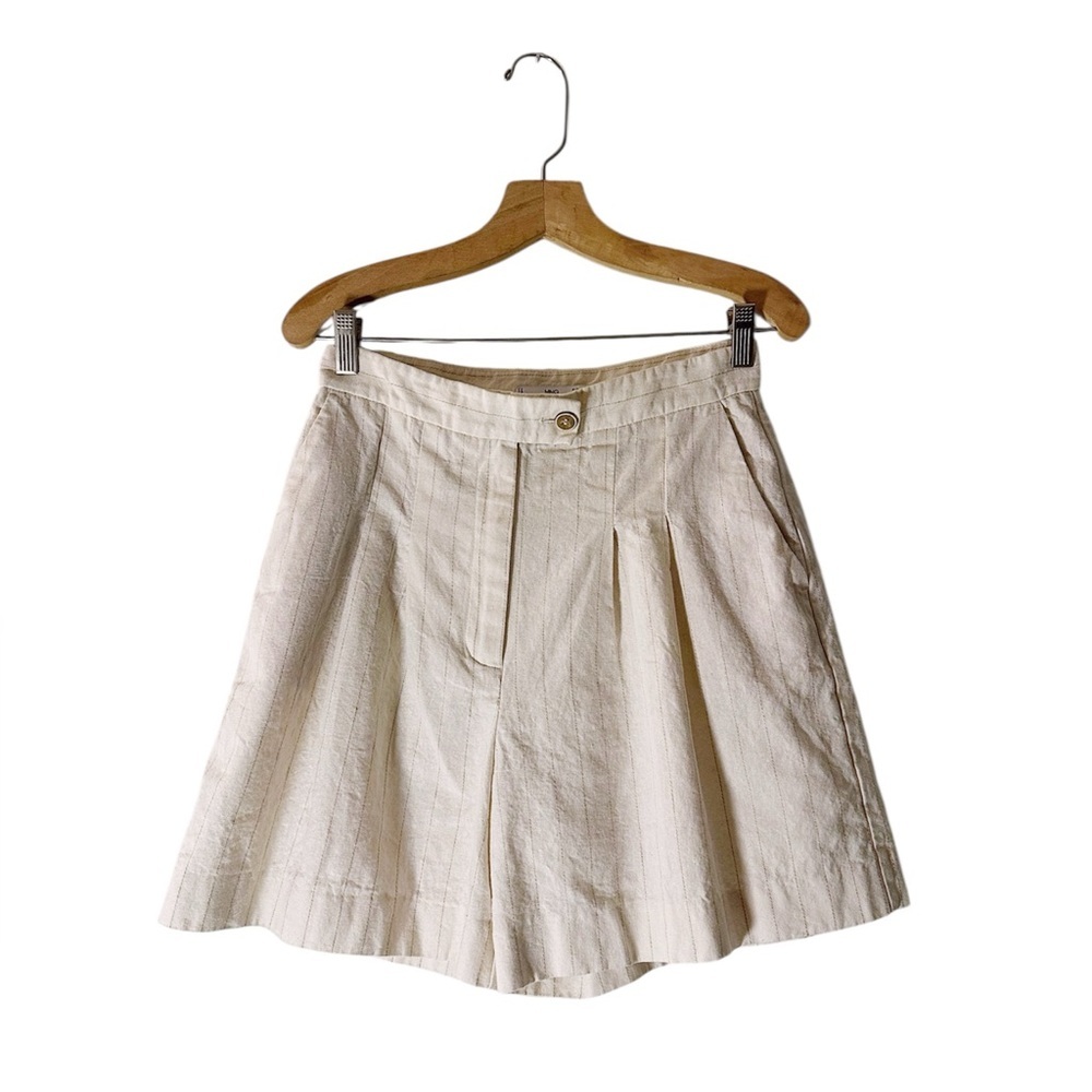 Mango Suit Pinstripe Shorts High Waisted Cream Brown Stripes